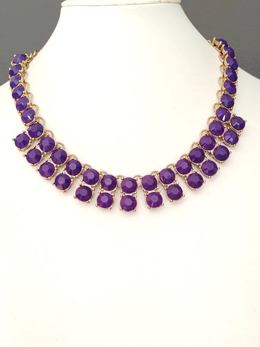 Gold and purple beaded statement necklace